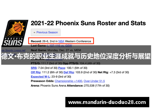 德文·布克的职业生涯成就与历史地位深度分析与展望